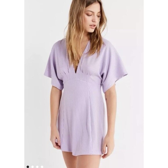Urban Outfitters Dresses & Skirts - URBAN OUTFITTERS Claudia Ribbed Knit Plunging Mini Dress Purple Size XS EUC‎